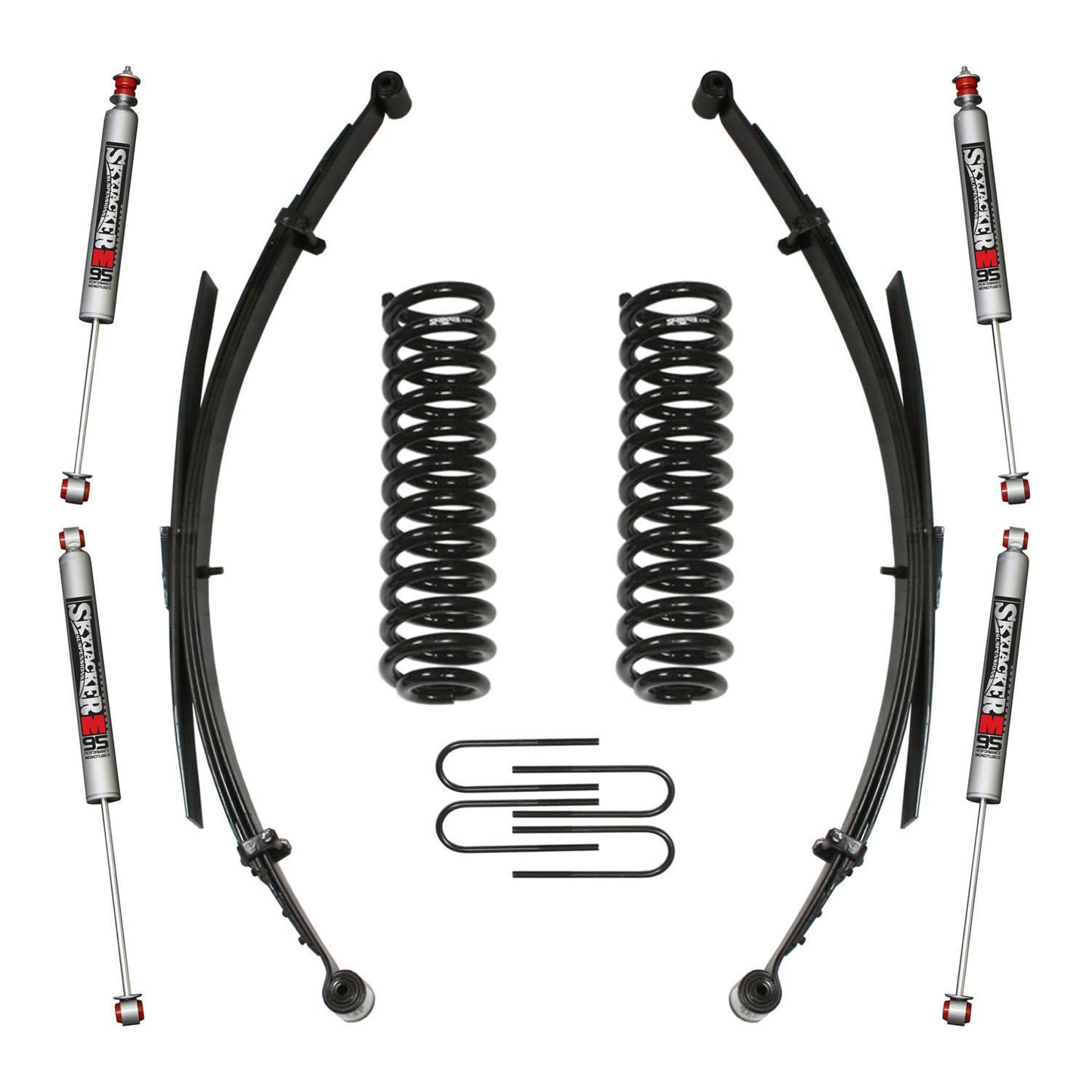 Ranger/B4000 Suspension Lift Kit 86-97 Ranger 94-97 B4000 w/Shock M95 Performance Shocks 1.5-2 Inch Lift Incl. Rear U Bolt Kit Front Coil/Rear Leaf Springs Skyjacker