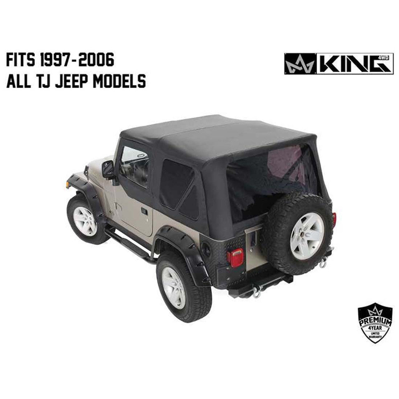 Replacement Soft Top with Upper Doors - Black Diamond with Tinted Windows - Jeep Wrangler TJ 1997-2006