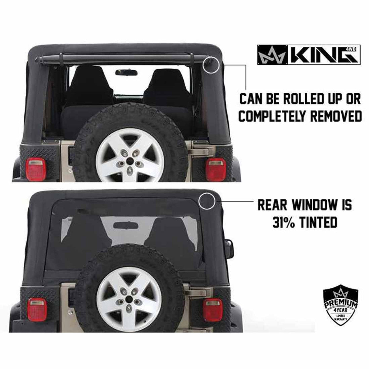 Replacement Soft Top with Upper Doors - Black Diamond with Tinted Windows - Jeep Wrangler TJ 1997-2006