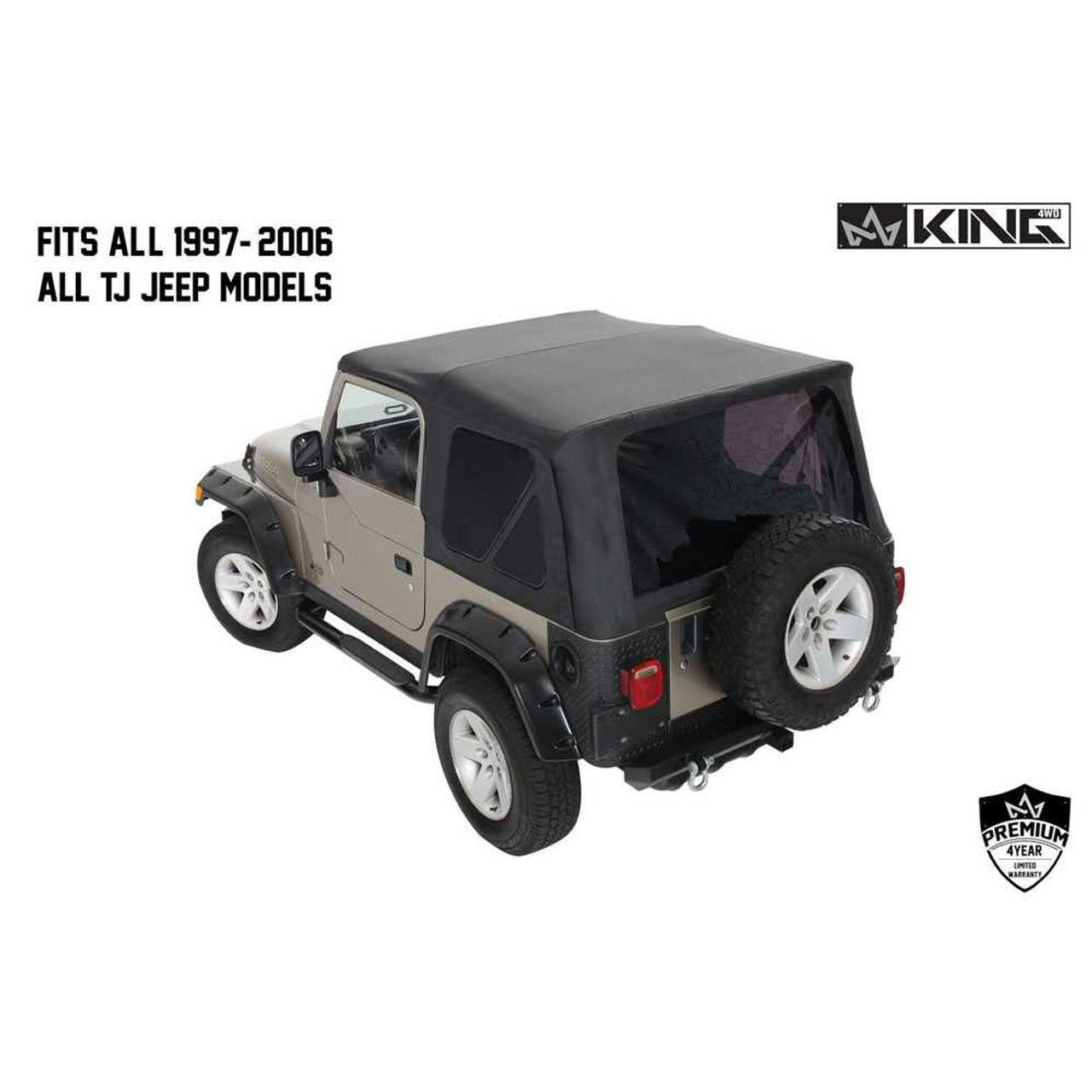 Premium Replacement Soft Top Without Upper Doors, Black Diamond With Tinted Windows - Jeep Wrangler TJ 1997-2006