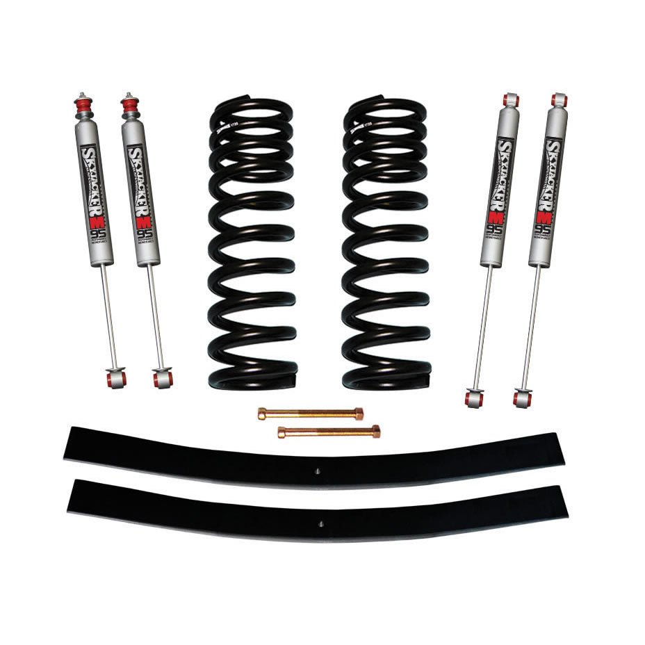 Bronco Suspension Lift Kit 75-77 Ford Bronco w/Shock M95 Performance Shocks 1.5-2 Inch Lift Incl. Front Coil Springs Rear Add-A-Leafs Skyjacker