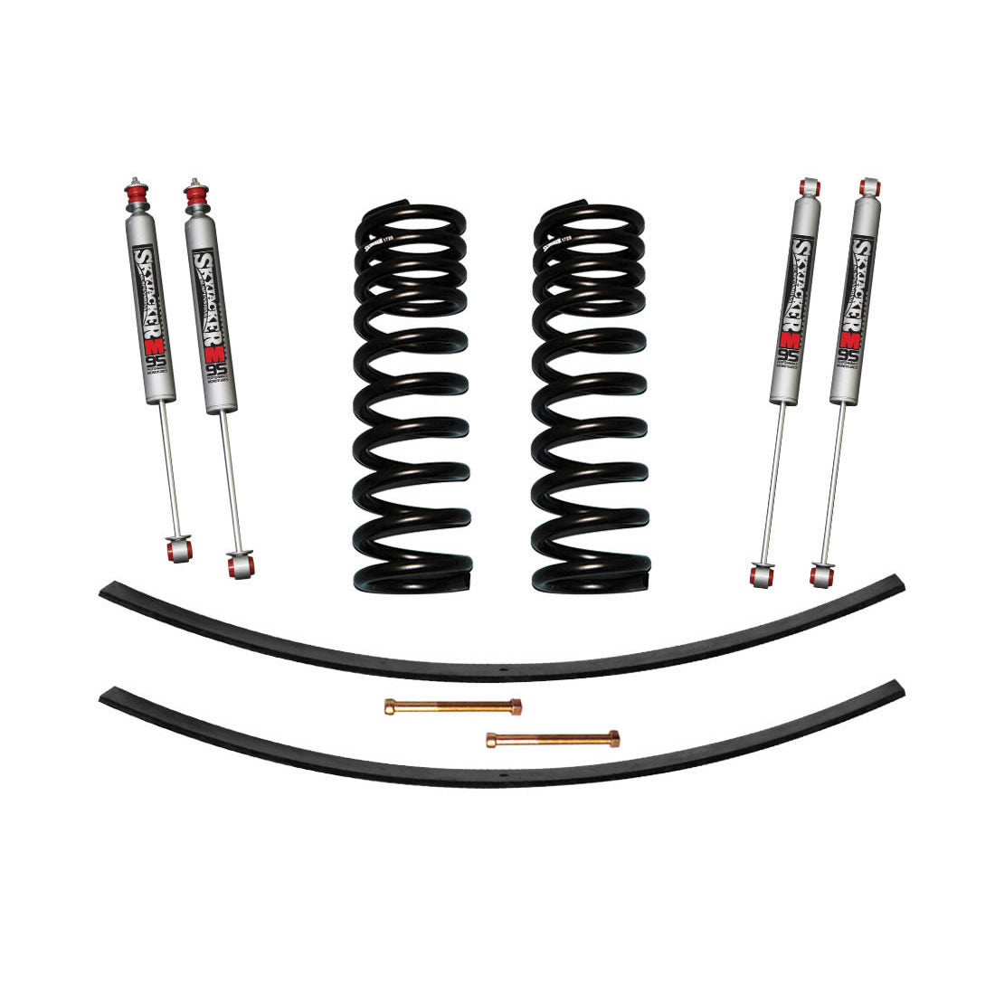 F-100/F-150 Suspension Lift Kit 73-75 Ford F-100 77-79 F-150 w/Shock M95 Performance Shocks 1.5-2 Inch Lift Incl. Front Coil Springs Rear Add-A-Leafs Skyjacker