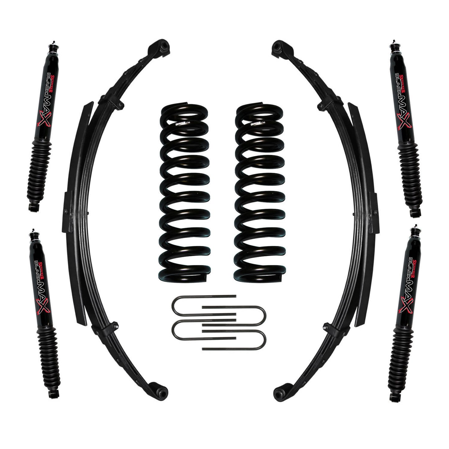 F-100/F-150 Suspension Lift Kit 73-75 F-100 77-79 F-150 w/Shock Black MAX Shocks 4 Inch Lift Incl. Front/Rear Springs Rear U Bolt Kit Skyjacker