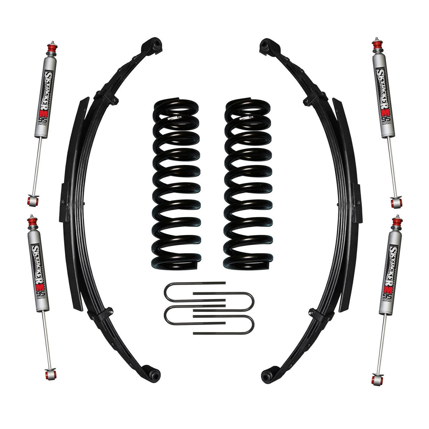 F-100/F-150 Suspension Lift Kit 73-75 F-100 77-79 F-150 w/Shock M95 Performance Shocks 4 Inch Lift Incl. Front/Rear Springs Rear U Bolt Kit Skyjacker