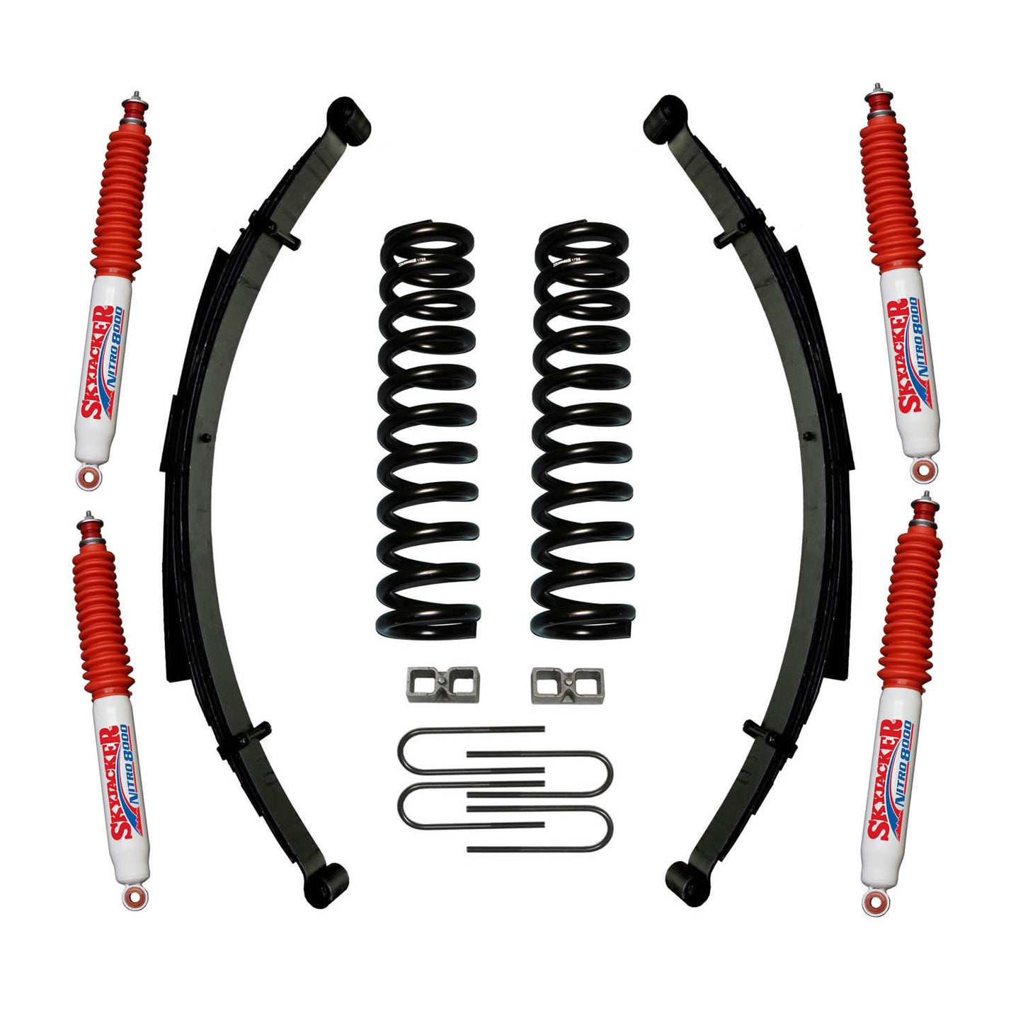 Suspension Lift Kit w/Shock Nitro Shocks 9 Inch Lift Incl. Front/Rear Springs Rear U Bolt Kit 2 Inch Rear Blocks Skyjacker