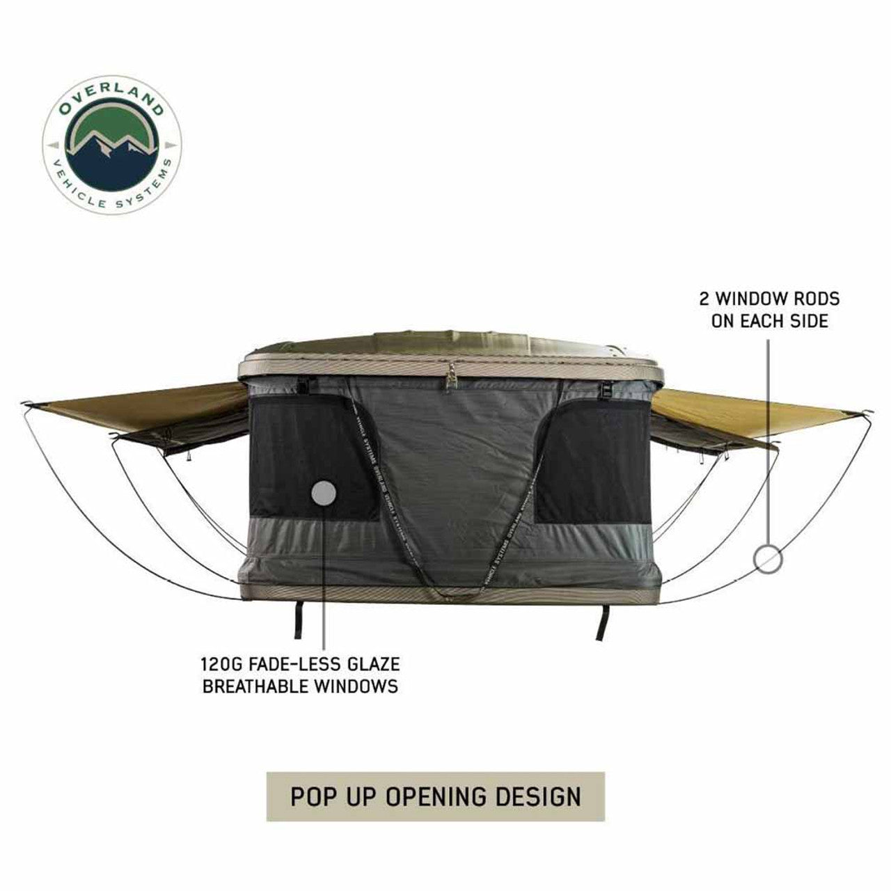 HD Bundu Pop Up Hard Shell Roof Top Tent, Grey Body & Green Trim