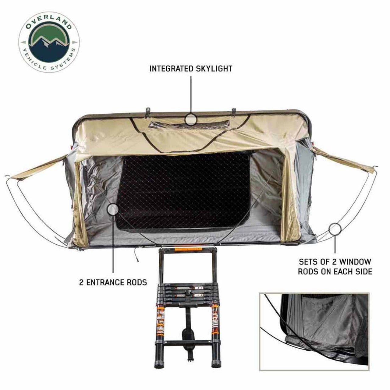 HD Bundu Cantilever Hard Shell Roof Top Tent, Grey Body & Green Rainfly