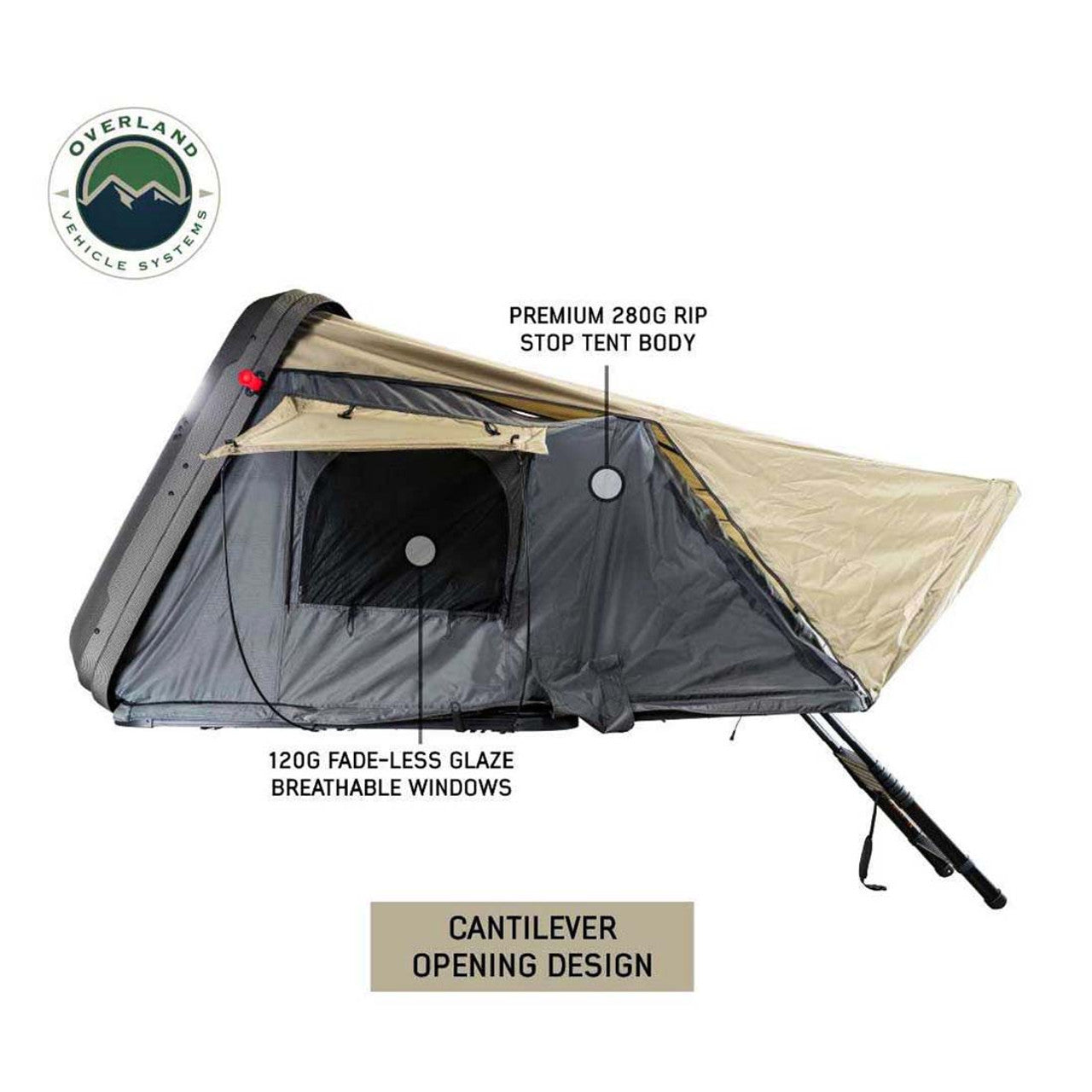 HD Bundu Cantilever Hard Shell Roof Top Tent, Grey Body & Green Rainfly