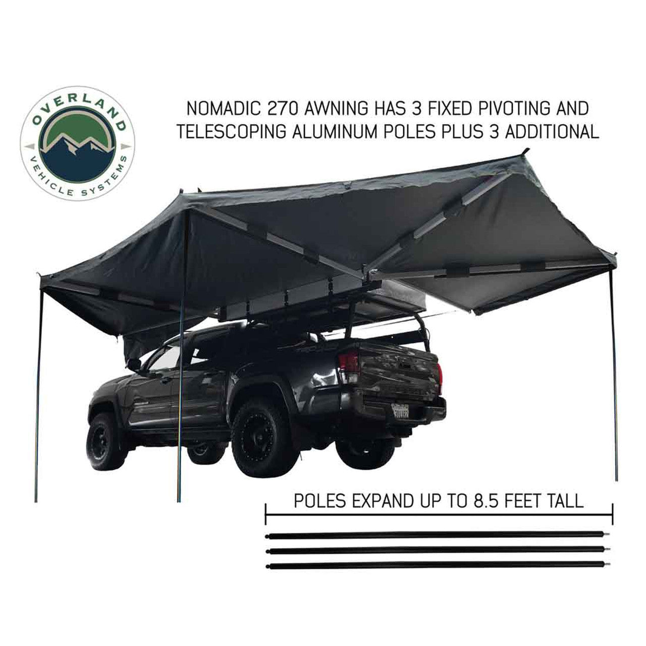 HD Nomadic 270 Degree Awning - Driver Side - Dark Gray Awning with Black Cover