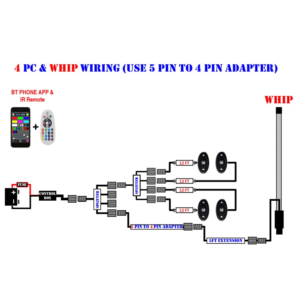 (RGB+W) Whips (Compatible With Rock Lights)