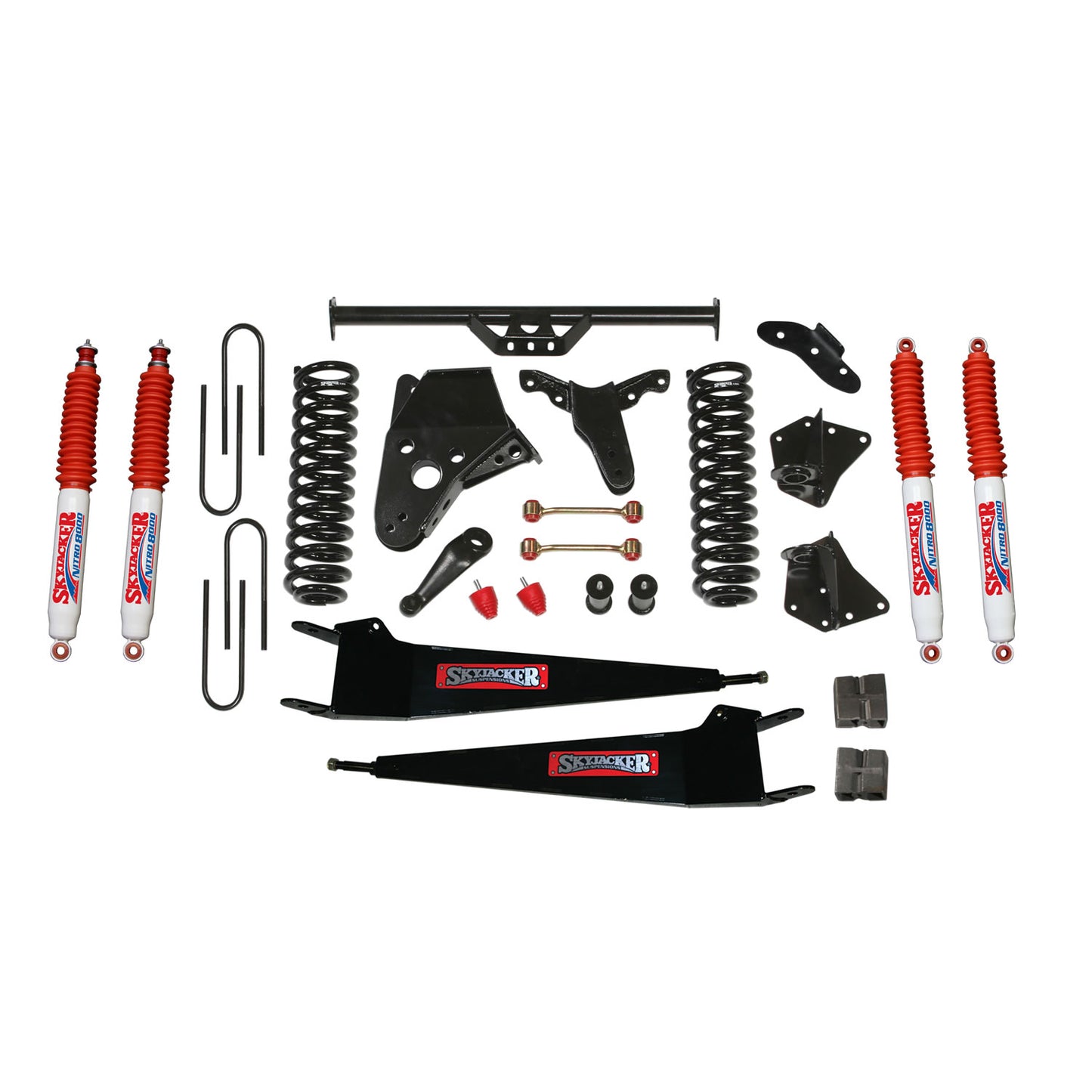 Suspension Lift Kit w/Shock Nitro Shocks 6 Inch Lift Incl. Front Springs Radius Arm Brackets Pitman Arm Bump Stops Sway Bar End Links Rear U Bolt Kit Rear Blocks Skyjacker