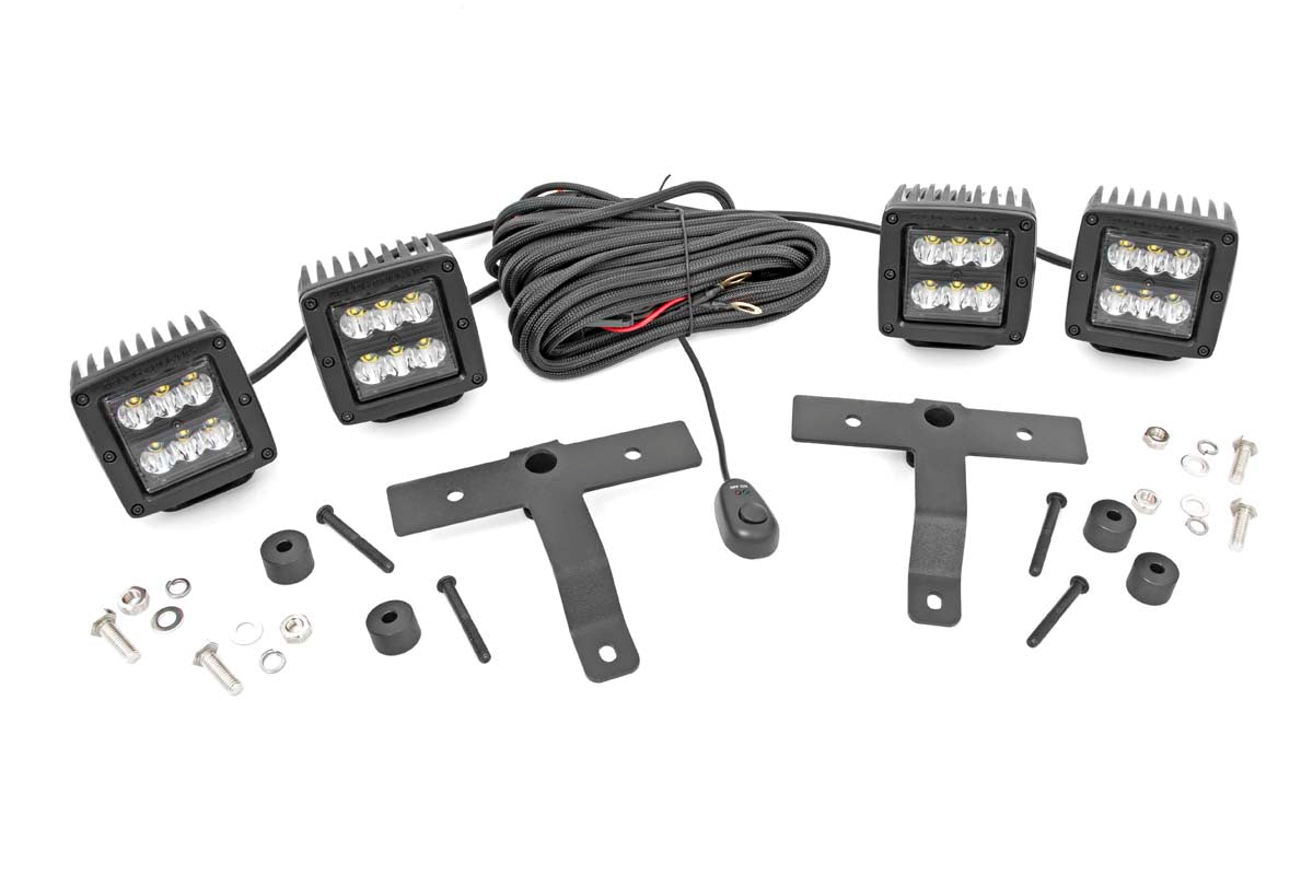 Quad LED Light Kit - Cowl Mount - 2" Black Pairs - Spot - Jeep Gladiator JT/Wrangler JL (18-24)