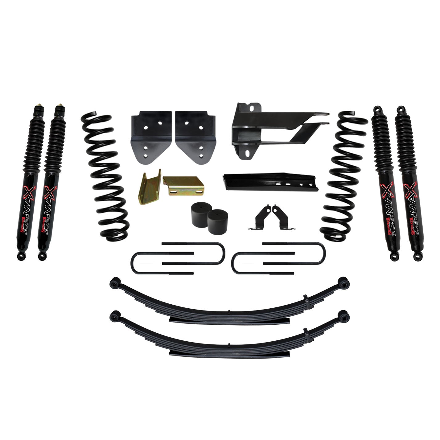 Suspension Lift Kit w/Shock 4 Inch Lift Incl. Front Coil Springs Rear Leaf Springs Black MAX 8500 Shocks 17-19 Ford F-250/ F-350 Super Duty Gas Skyjacker