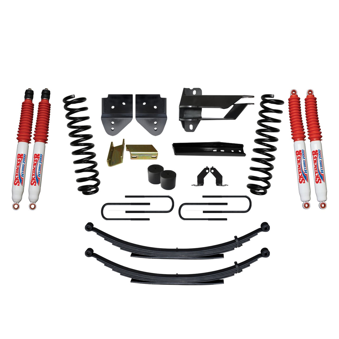 Suspension Lift Kit w/Shock 4 Inch Lift Incl. Front Coil Springs Rear Leaf Springs Hydro 7000 Shocks 17-19 Ford F-250/ F-350 Super Duty Gas Skyjacker