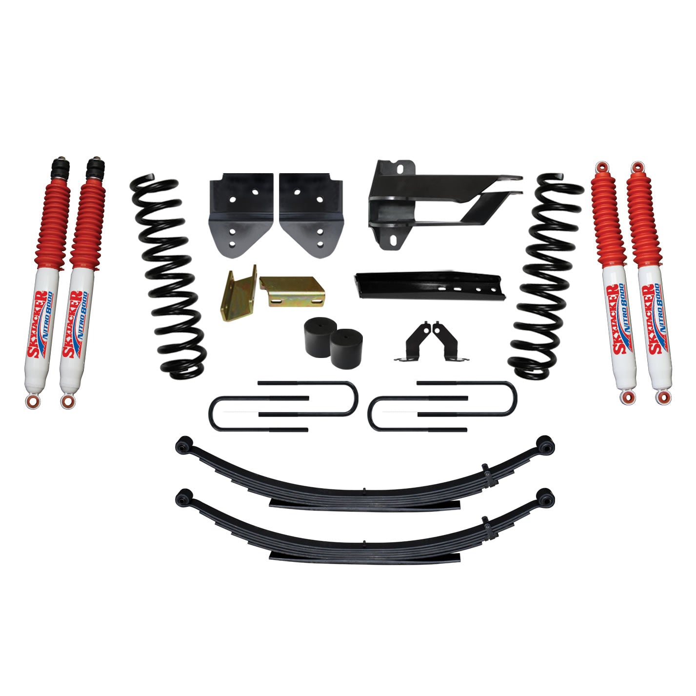 Suspension Lift Kit w/Shock 4 Inch Lift Incl. Front Coil Springs Rear Leaf Springs Nitro 8000 Shocks 17-19 Ford F-250/ F-350 Super Duty Gas Skyjacker