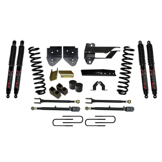 Lift Kit 4 Inch Lift w/Adjustable 4-Links 17-19 Ford F-350 Super Duty Includes Front Coil Springs U-Bolts Bump Stop Spacers Radius Arms Lowering Brackets Black Max 8500 Shocks Skyjacker