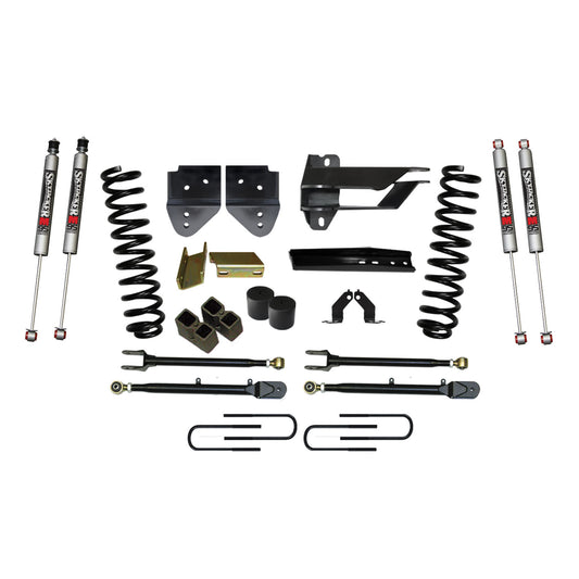 Lift Kit 4 Inch Lift w/Adjustable 4-Links 17-19 Ford F-350 Super Duty Includes Front Coil Springs Blocks U-Bolts Bump Stop Spacers Upper/Lower Radius Arms M9500 Monotube Shock Skyjacker