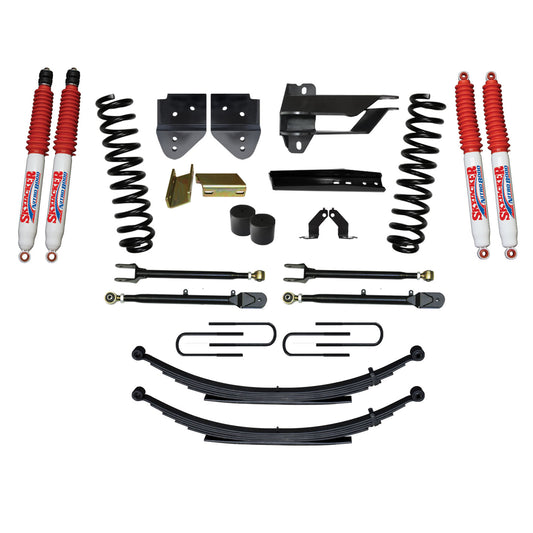 Suspension Lift Kit w/Shock 4 Inch Lift Incl. Front Coil Springs Rear Leaf Springs Adjustable 4-Links Nitro 8000 Shocks 17-19 Ford F-250/ F-350 Super Duty Gas Skyjacker