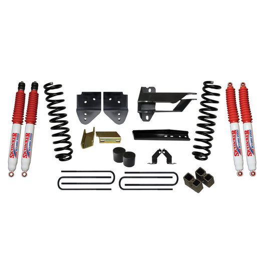 Suspension Lift Kit w/Shock 4 Inch Lift 17-19 Ford F-350 Super Duty Incl. Front Coil Springs Bump Stop Spacer Relocation Brackets Rear Lift Block U-Bolt Brake Line Extension Brackets Hydro 7000 Shock Skyjacker