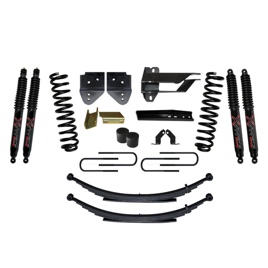 Suspension Lift Kit w/Shock 4 Inch Lift Incl. Front Coil Springs Rear Leaf Springs Black MAX 8500 Shocks 17-19 Ford F-250/ F-350 Super Duty Diesel Skyjacker