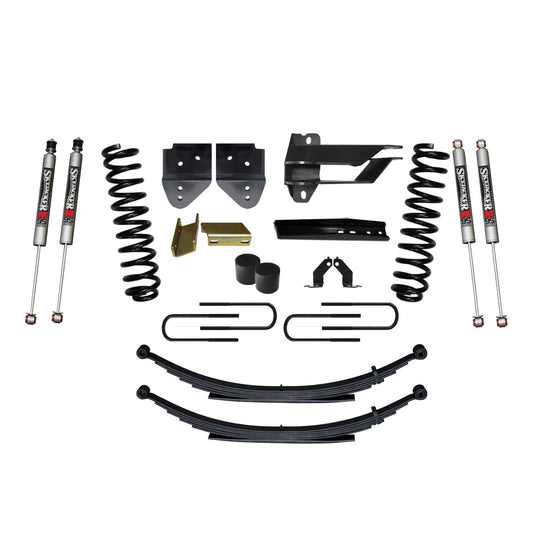 Suspension Lift Kit w/Shock 4 Inch Lift Incl. Front Coil Springs Rear Leaf Springs M9500 Monotube Shocks 17-19 Ford F-250/ F-350 Super Duty Diesel Skyjacker