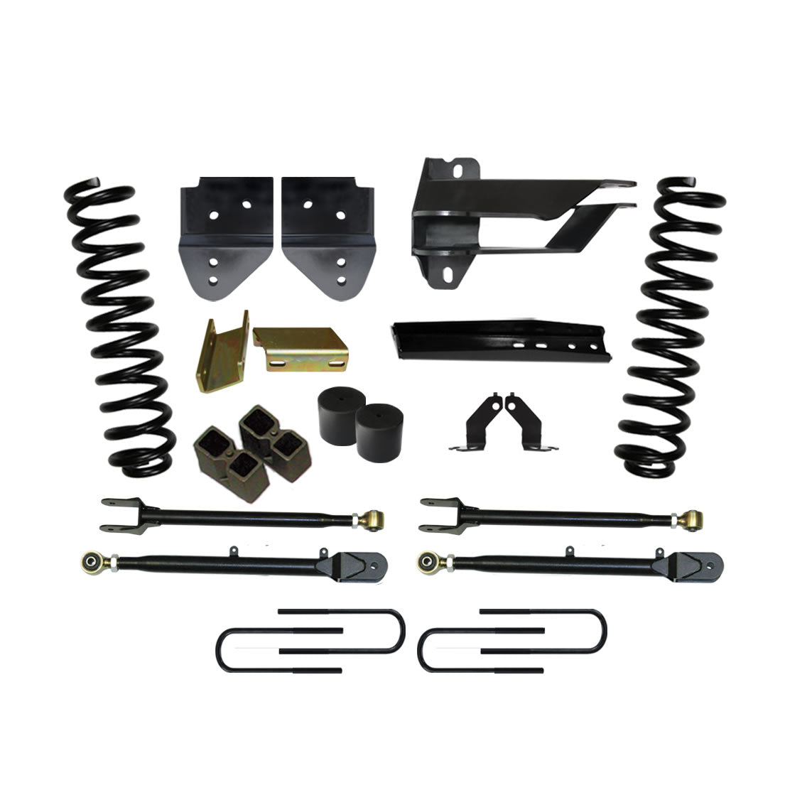 Lift Kit 4 Inch Lift Class II 4-Link System 17-19 Ford F-250 Super Duty Includes Front Coil Springs Track Bar Bracket Radius Arm Drop Bracket Steering Stabilizer Rear Lift Blocks/U-Bolts Skyjacker