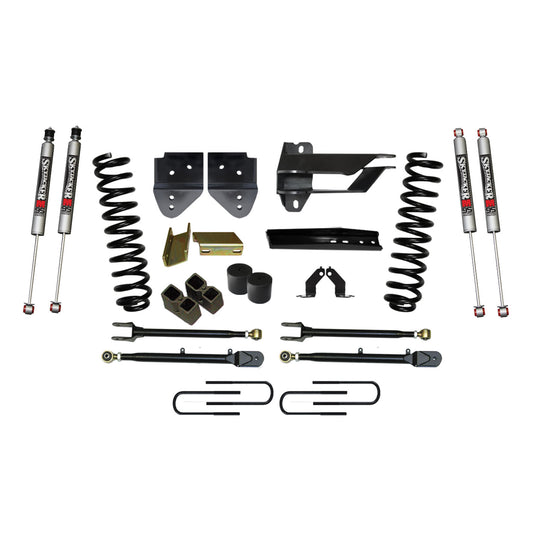 Suspension Lift Kit w/Shock 4 Inch Lift w/Adjustable 4-Links 17-19 Ford F-350 Super Duty Incl. Front Coil Springs Blocks U-Bolts Bump Stop Spacers Upper/Lower Radius Arms M9500 Monotube Shock Skyjacker