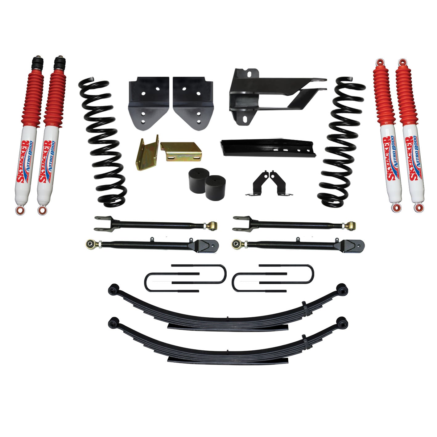 Suspension Lift Kit w/Shock 4 Inch Lift Incl. Front Coil Springs Rear Leaf Springs Adjustable 4-Links Nitro 8000 Shocks  17-19 Ford F-250/ F-350 Super Duty Diesel Skyjacker