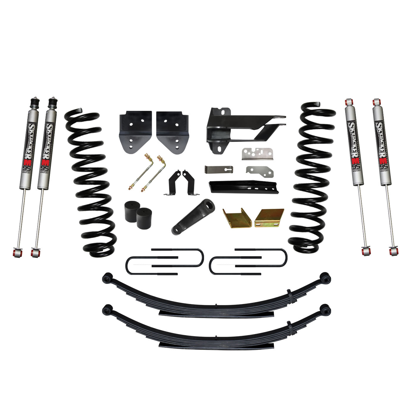 Suspension Lift Kit w/Shock 6 Inch Lift Incl. Front Coil Springs Rear Leaf Springs M9500 Monotube Shocks 17-19 Ford F-250/ F-350 Super Duty Gas Skyjacker