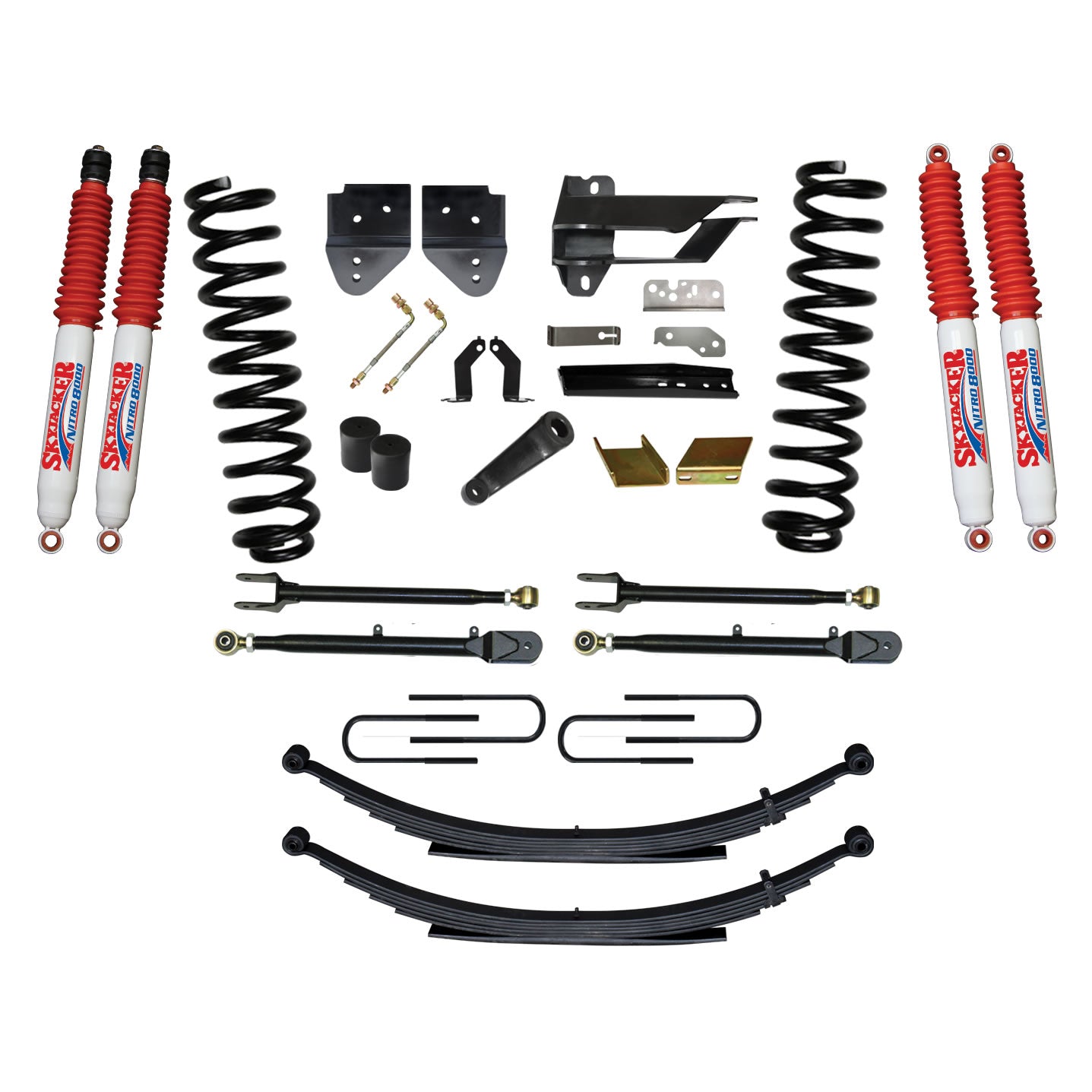 Suspension Lift Kit w/Shock 6 Inch Lift Incl. Front Coil Springs Rear Leaf Springs Adjustable 4-Links Nitro 8000 Shocks 17-19 Ford F-250/ F-350 Super Duty Gas Skyjacker