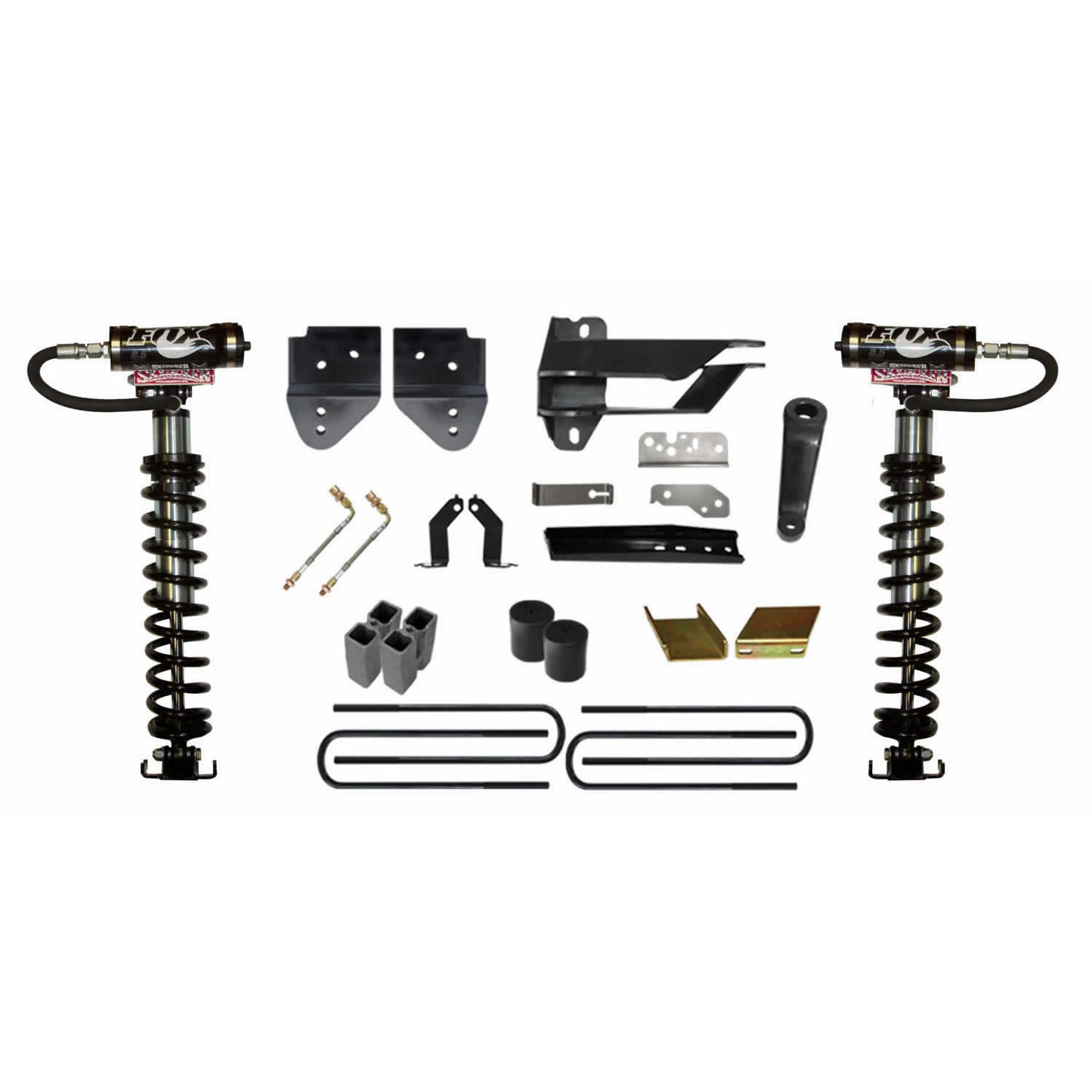 Suspension Lift Kit w/Shock 6 Inch Lift 17-19 Ford F-250 Super Duty Incl. Front Coil Over Shocks Track Bar/Radius Arm/Steering Stab/Relocation Brackets Brake Line Extensions Rear Blocks And U-Bolts Skyjacker