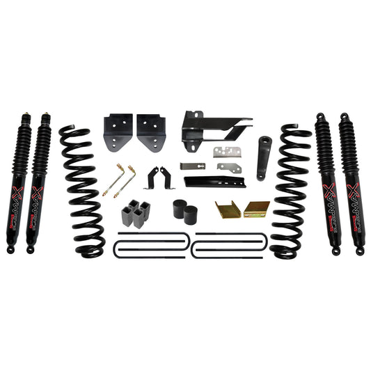 Suspension Lift Kit w/Shock 6 Inch Lift 17-19 Ford F-250 Super Duty Incl. Front Coil Springs Blocks U-bolts Bump Stop Spacers Radius Arm/Sway Bar/Track Bar Relocation Brackets Black Max Nitro Shocks Skyjacker