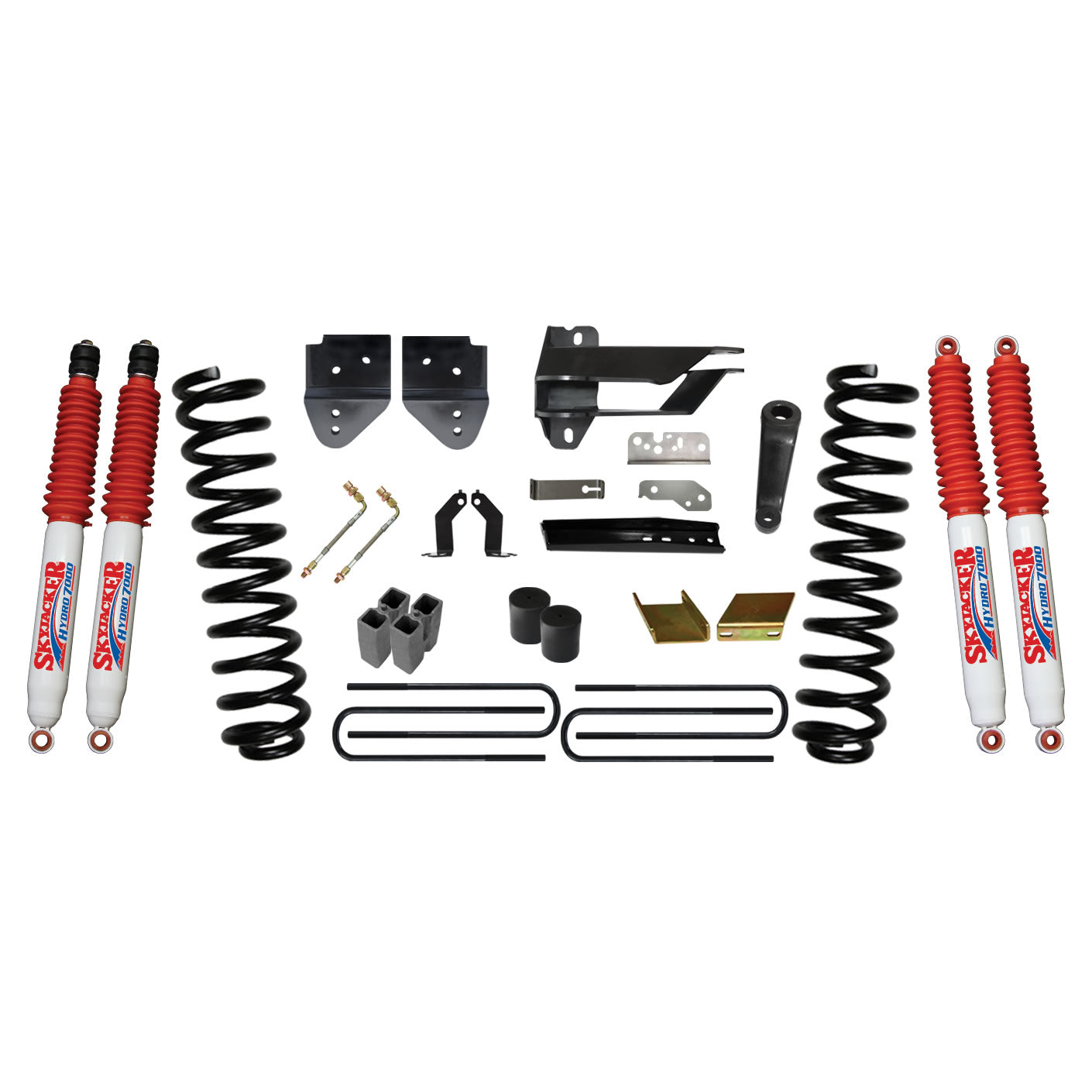 Suspension Lift Kit w/Shock 6 Inch Lift 17-19 Ford F-250 Super Duty Incl. Front Coil Springs Blocks U-bolts Bump Stop Spacers Radius Arm/Sway Bar/Track Bar Relocation Brackets Hydro 7000 Shocks Skyjacker