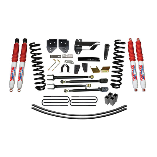 Lift Kit 4 Inch Lift w/Adjustable 4-Links Includes Front Coil Springs U-Bolts Bump Stop Spacers Upper/Lower Radius Arms Lowering Brackets Nitro 8000 Shocks 17-19 Ford F-250/ F-350 Super Duty Skyjacker