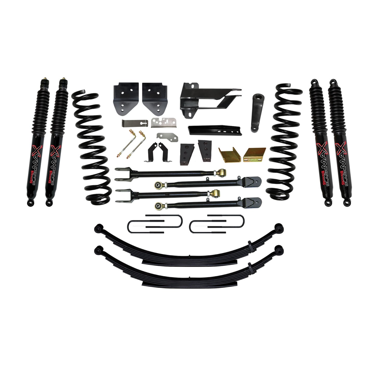 Suspension Lift Kit w/Shock 8.5 Inch Lift Incl. Front Coil Springs Rear Leaf Springs Adjustable 4-Links Black MAX 8500 Shocks 17-19 Ford F-250/ F-350 Super Duty Gas Skyjacker