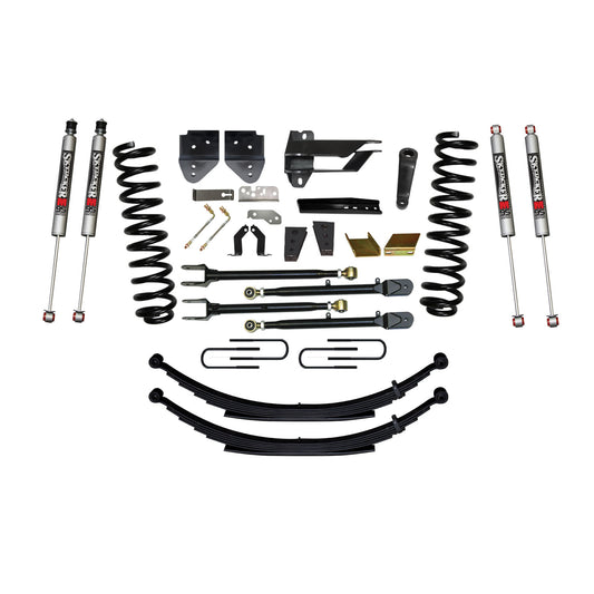 Suspension Lift Kit w/Shock 8.5 Inch Lift Incl. Front Coil Springs Rear Leaf Springs Adjustable 4-Links M9500 Monotube Shocks 17-19 Ford F-250/ F-350 Super Duty Gas Skyjacker