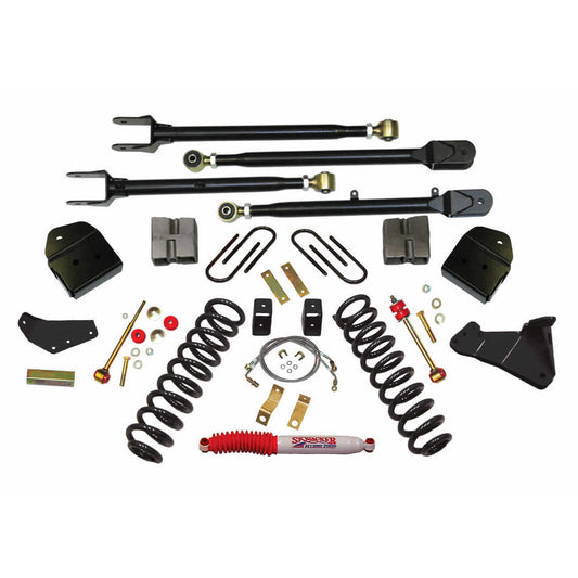 Lift Kit 4 Inch Lift 4-Link Conversion 05-07 Ford F-250 Super Duty Includes Front Softride Coil Springs Track Bar Radius Arm Drop Bracket Single Steering Stabilizer Skyjacker