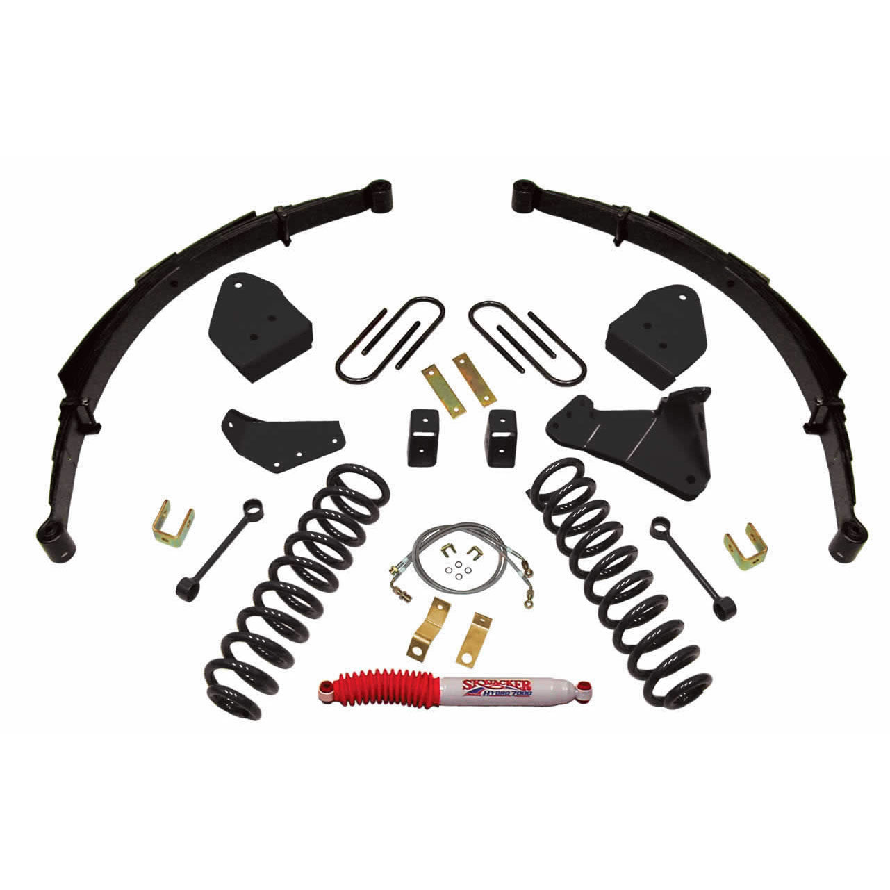 Lift Kit 4 Inch Lift Includes Front Coil Springs Track Bar Radius Arm Drop Bracket Single Steering Stabilizer Rear Leaf Springs 05-06 Ford F-350 Super Duty 05-07 Ford F-250 Super Duty Skyjacker