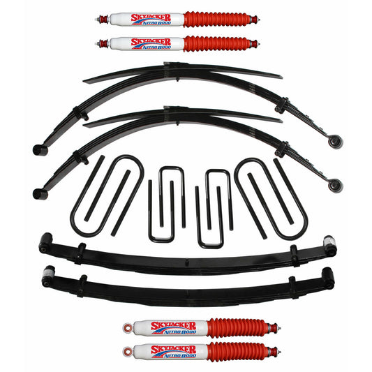 Suspension Lift Kit w/Shock 4 Inch Lift For Use w/Low Boy 77-79 Ford F-250 Incl. Front/Rear Leaf Springs Front/Rear U Bolt Kits Spring Bushing Kit Skyjacker