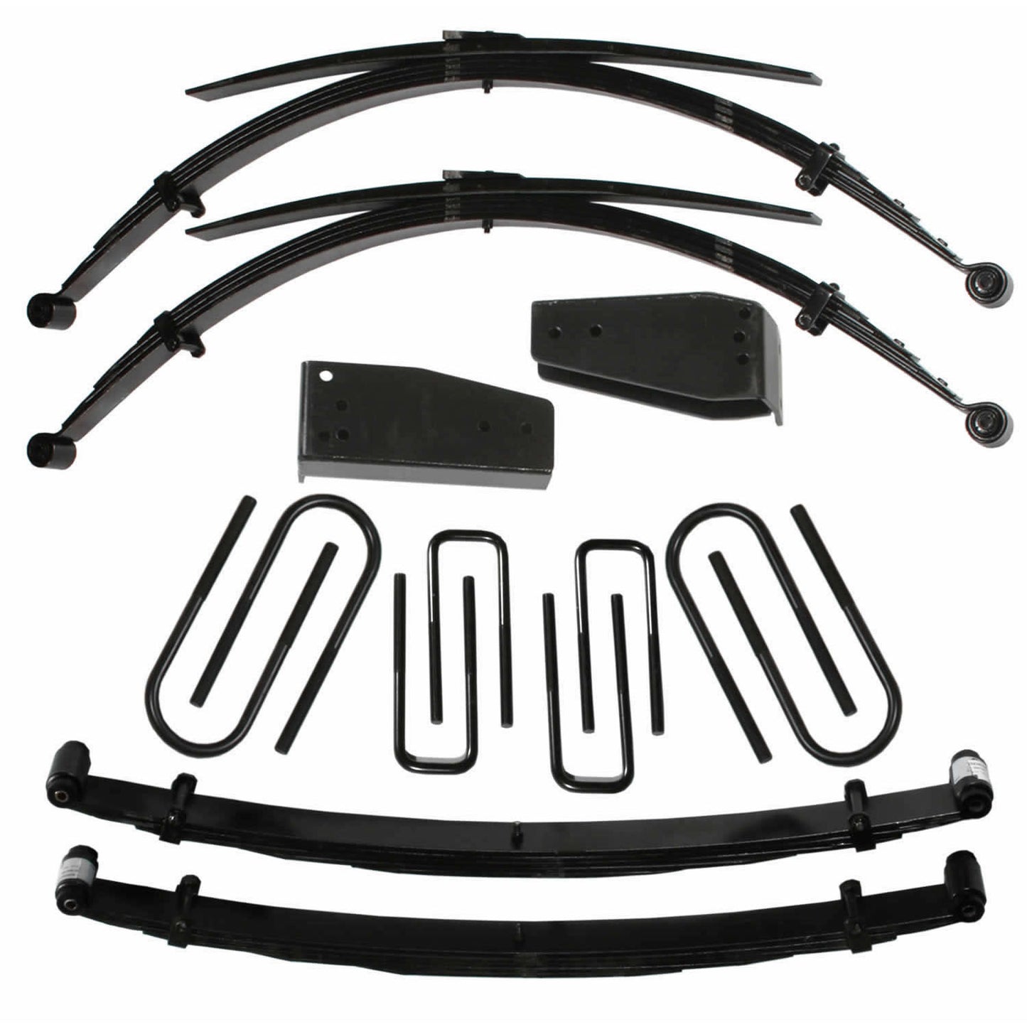 Lift Kit 4 Inch Lift 80-98 Ford F-250 80-85 Ford F-350 Includes Front/Rear Leaf Springs Hinge Brackets Front/Rear U Bolt Kits Spring Bushing Kit Skyjacker