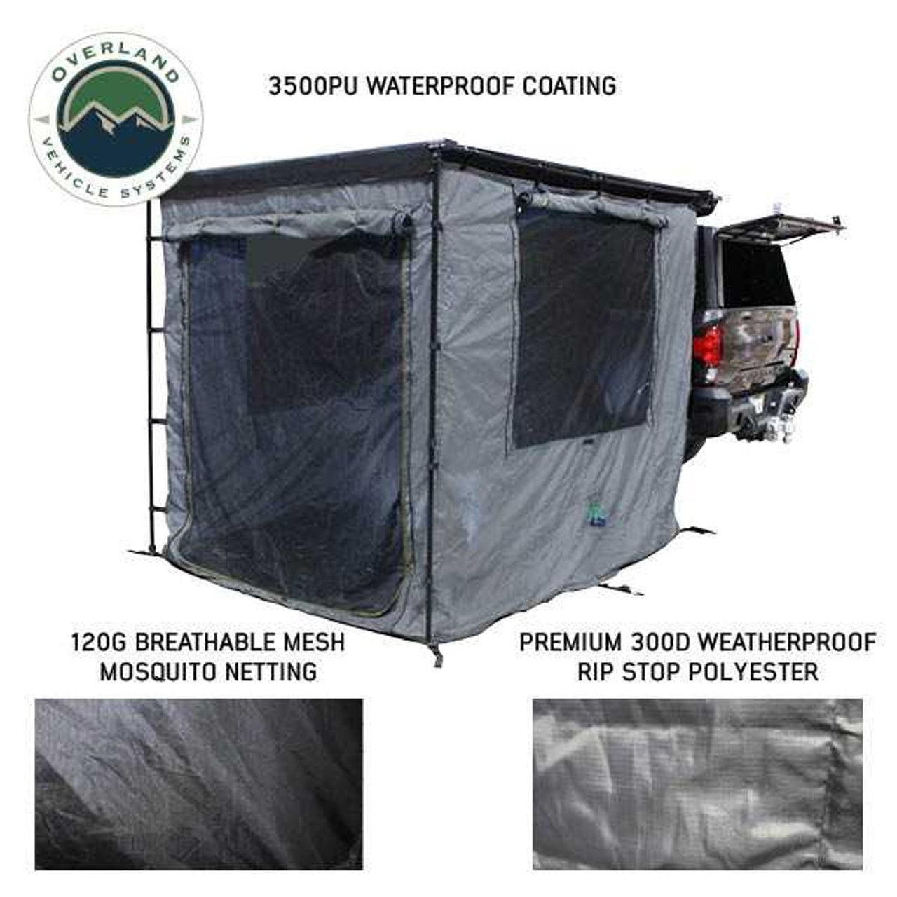 HD Nomadic Awning Room Enclosure, Grey Body, Green Trim (4 Walls & Floor)