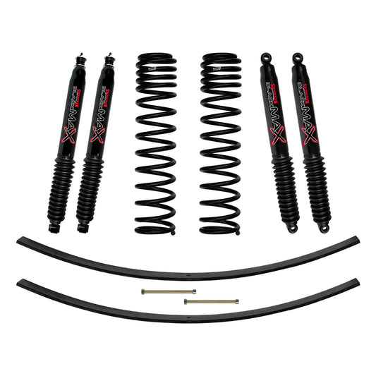 3 Inch Suspension Lift Kit 86-92 Comanche MJ W/Front Dual Rate Long Travel Coil Springs Rear Add A Leafs Front/Rear Black Max Shocks Skyjacker