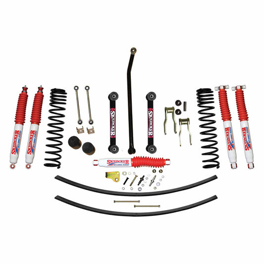 4.5 Inch Suspension Lift Kit 84-01 Cherokee XJ W/Front Dual Rate Long Travel Coil Springs Front Bump Stop Spacers Front Lower Control Arms Front Sway Bar End Links Frt Adjust Track Bar Rear Shackles Rear Add A Leafs Front/Rear Hydro 7000 Shocks Skyjacker