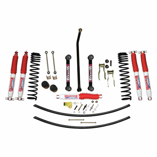 4.5 Inch Suspension Lift Kit 84-01 Cherokee XJ W/Front Dual Rate Long Travel Coil Springs Front Bump Stop Spacers Front Lower Control Arms Front Sway Bar End Links Frt Adjust Track Bar Rear Shackles Rear Add A Leafs Front/Rear Nitro 8000 Shocks Skyjacker