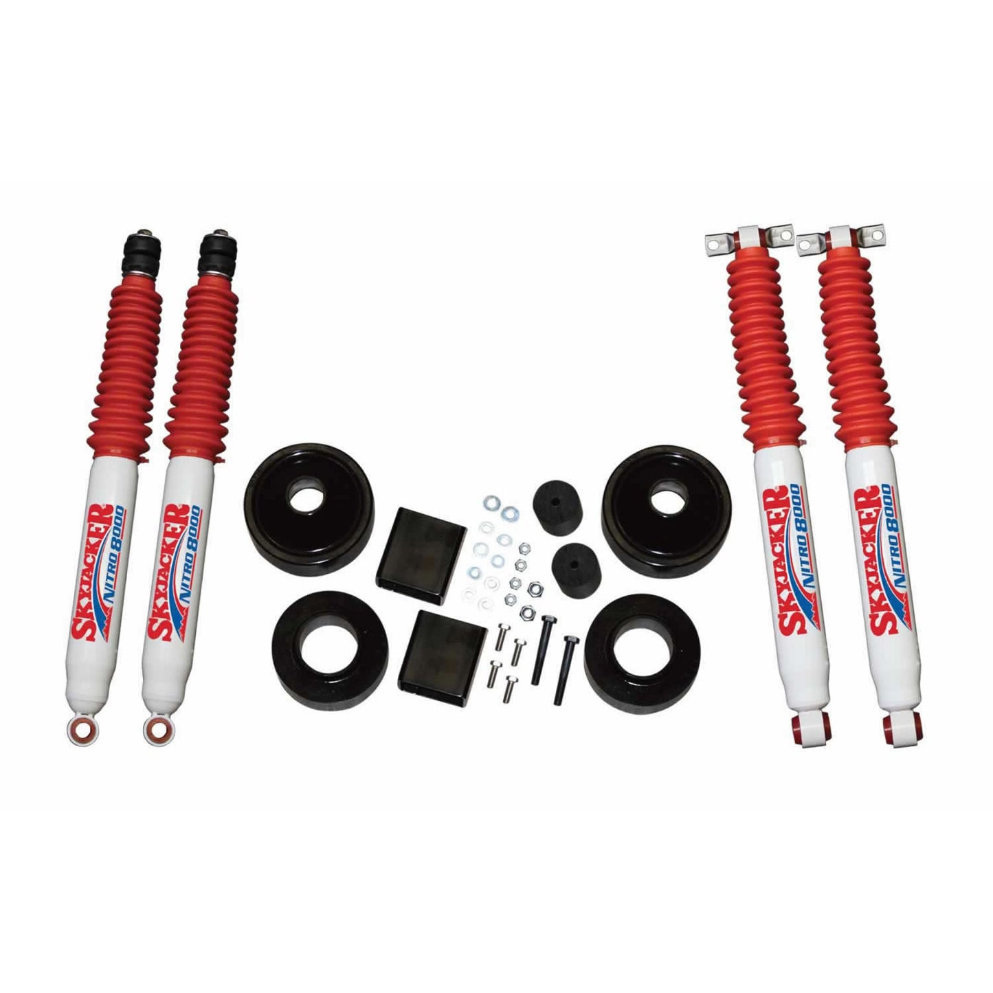 Suspension Lift Kit 07-18 Wrangler JK w/Shock Nitro Shocks 2 Inch Lift Incl. Front/Rear 2 Inch Polyurethane Coil Spring Spacers w/Bump Stop Spacers Skyjacker