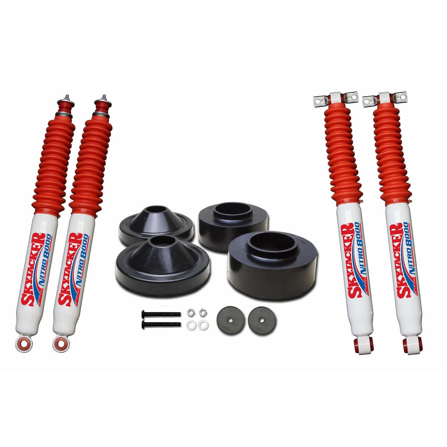 Polyurethane Spacer Leveling Kit 07-18 Wrangler JK 2 Inch Front Lift 3/4 Inch Rear Lift Incl. 2-Front N80 Shocks Skyjacker