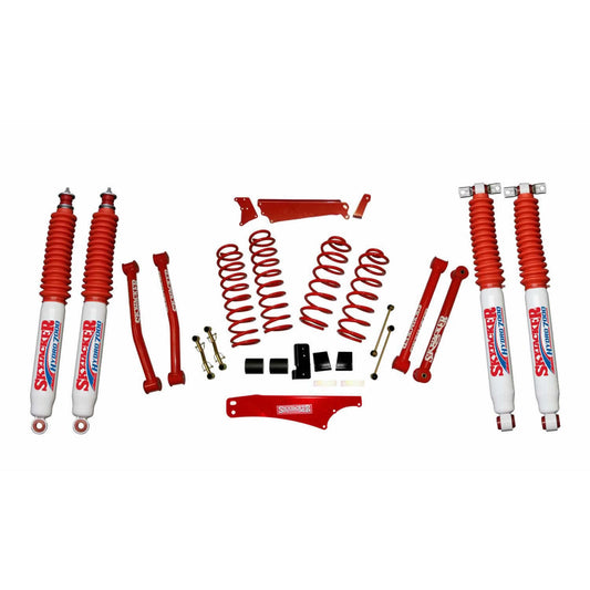 Suspension Lift Kit 07-18 Wrangler JK w/Shock 4 - 5 Inch Lift Incl. Front/Rear Track Bar Brace Front/Rear Springs Lower Links Brake Line Bracket Red Powder Coated Skyjacker