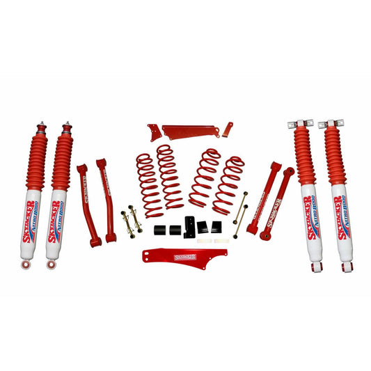 Suspension Lift Kit 07-18 Wrangler JK w/Shock Nitro Shocks 4 - 5 Inch Lift Incl. Front/Rear Track Bar Brace Front/Rear Springs Lower Links Brake Line Bracket Red Powder Coated Skyjacker