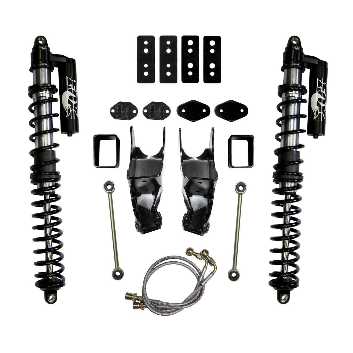 LeDuc Series Coil Over Kit 07-18 Wrangler JK 3.5-4.5 Inch Lift Reservoir Coil Over Shocks w/Dual Coils/Mntng Brckts/Relocation Brckt/Bmp Stp Spcrs/Swy Bar End Links/Ext. Stainless Brake Lines Skyjacker