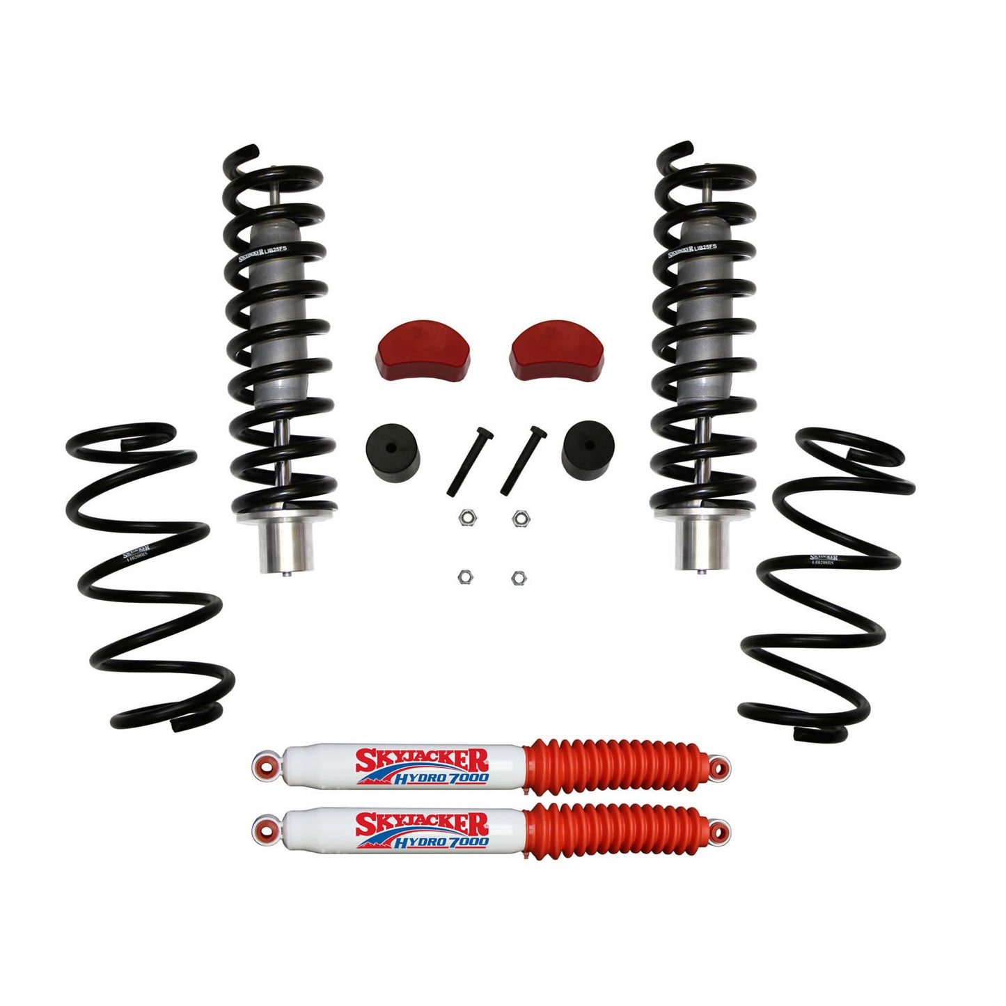 Suspension Lift Kit w/Shock 2.5-3.5 Inch Lift 07-11 Dodge Nitro 08-12 Jeep Liberty Incl. Front Struts Front Strut CoilSprings Rear CoilSprings Front Poly BumpStops Rear Bum Stop Spacers Skyjacker